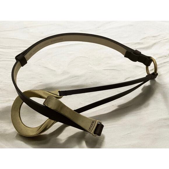 Vntg Chicos Adjustable Skinny Brown Leather Gold Hook Belt Sizes S-M RN #79984